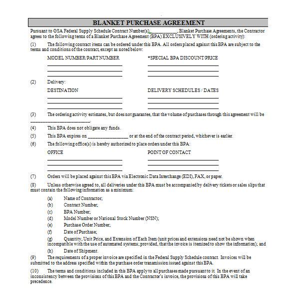 FREE 10 Blanket Purchase Agreement Templates In PDF MS Word Free 10 blanket purchase agreement templates in pdf ms word