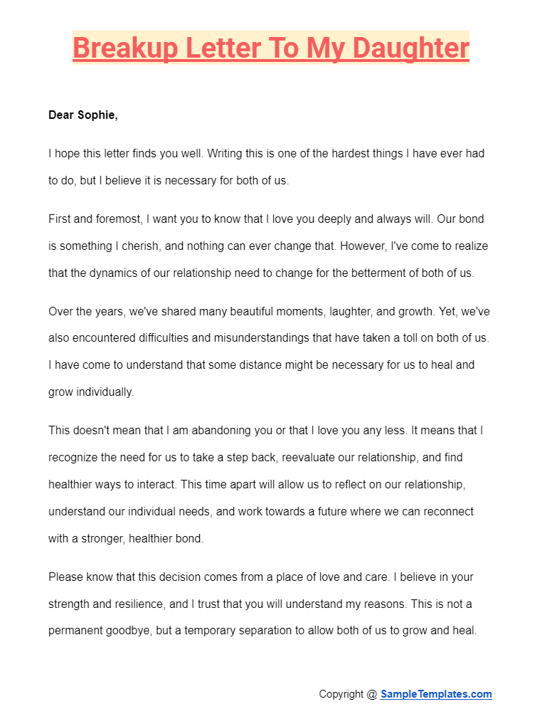 breakup letter to my daughter