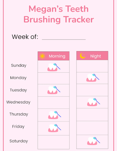 brush teeth chart for kids template
