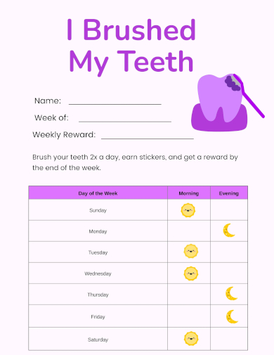 brush your teeth reward chart template