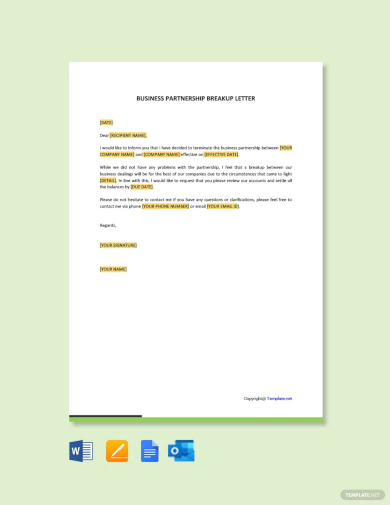 business partnership breakup letter template