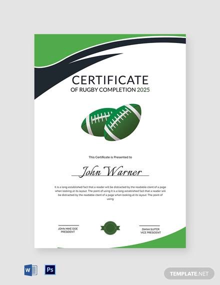 certificate of rugby completion template