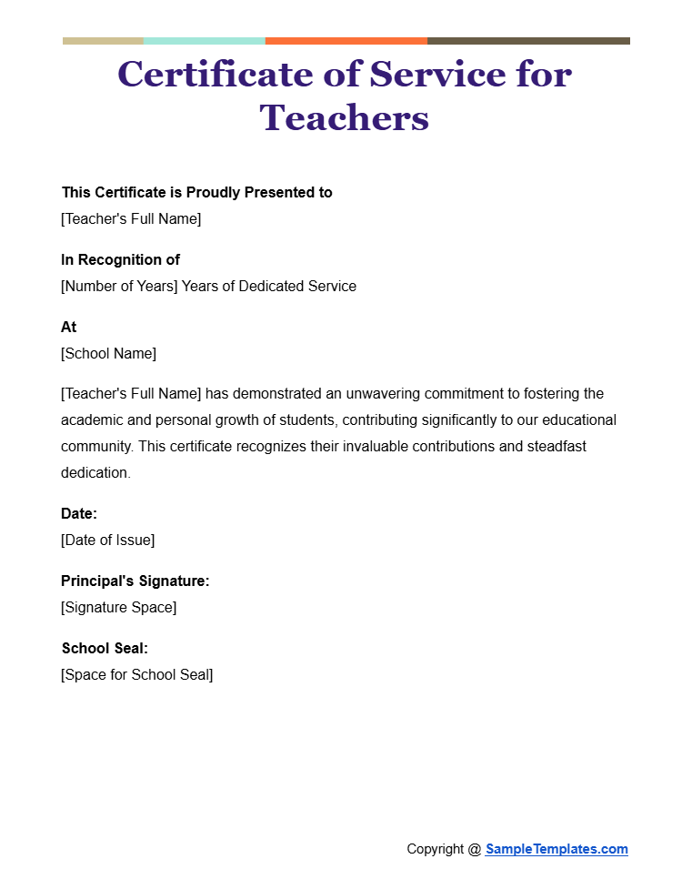 certificate of service for teachers