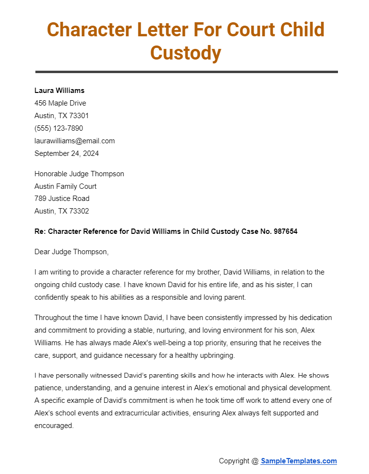 character letter for court child custody