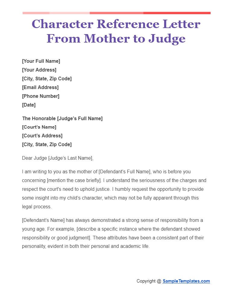 character reference letter from mother to judge