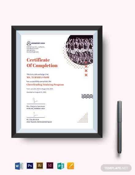 cheerleading certificate of completion template