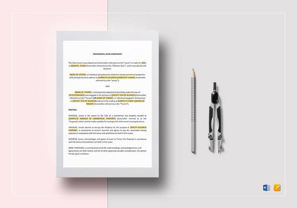 commercial lease agreement word template