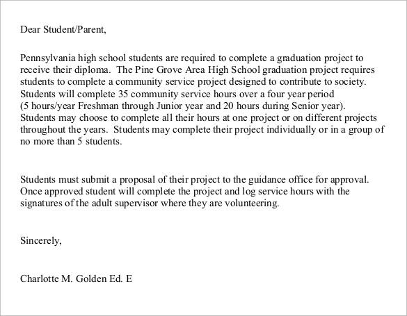 community service project letter