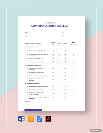 compliance audit checklist template