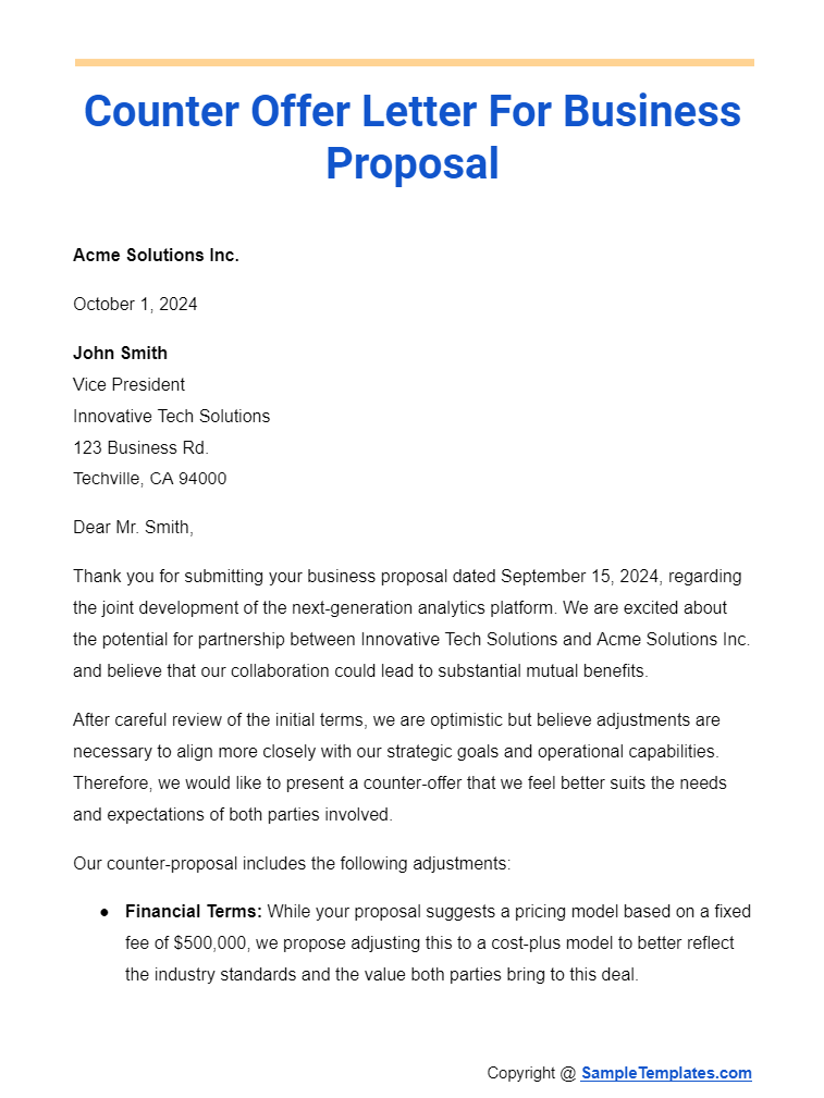 counter offer letter for business proposal