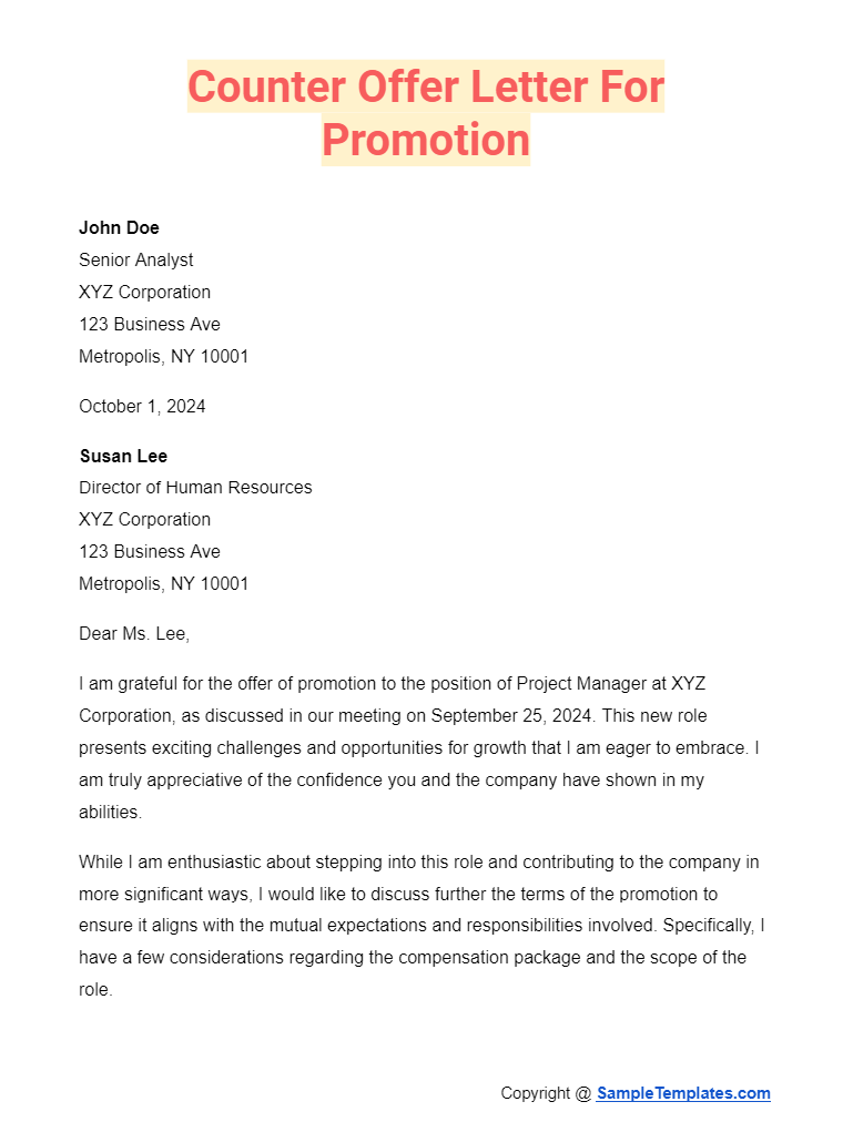 counter offer letter for promotion