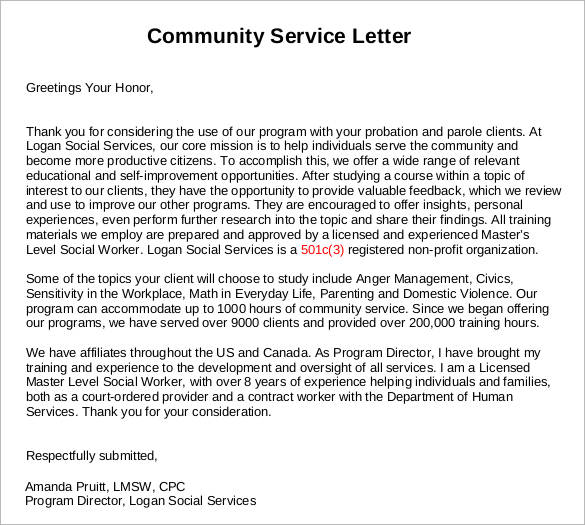 court community service letters
