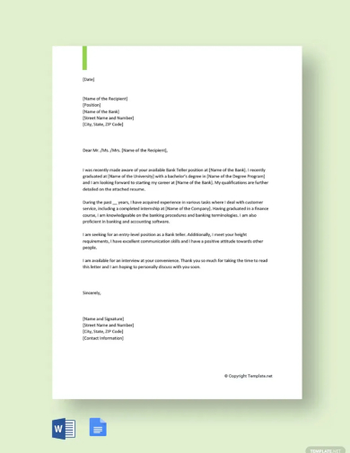 cover letter for bank job application template