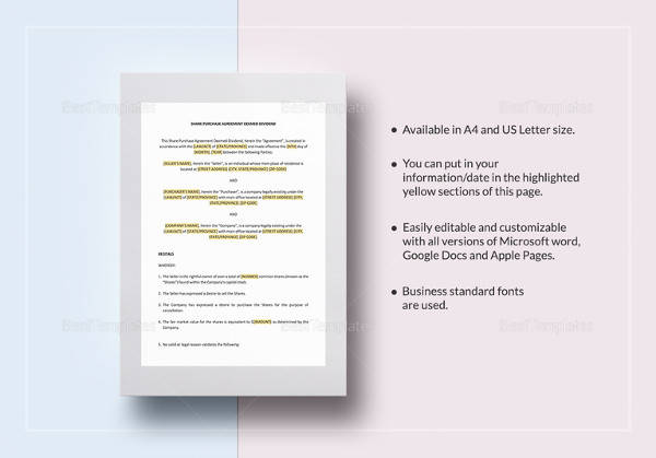 editable share purchase agreement deemed dividend template