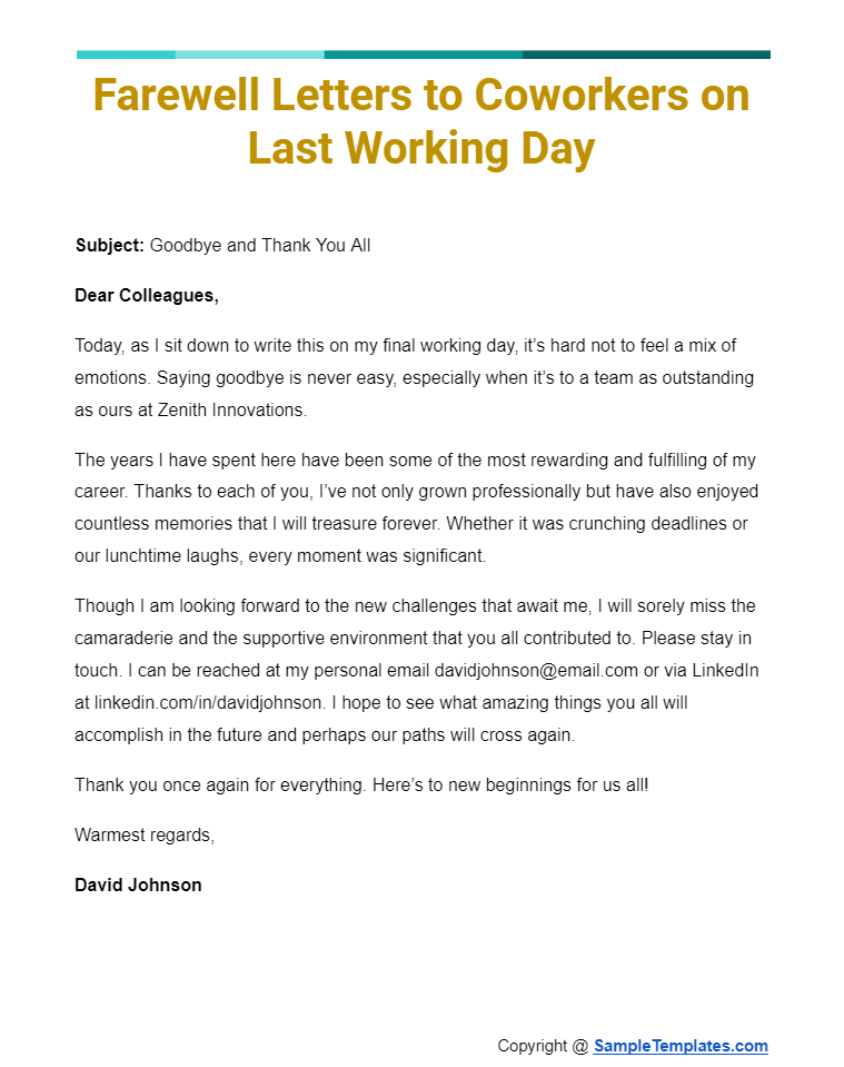 farewell letters to co workers on last working day