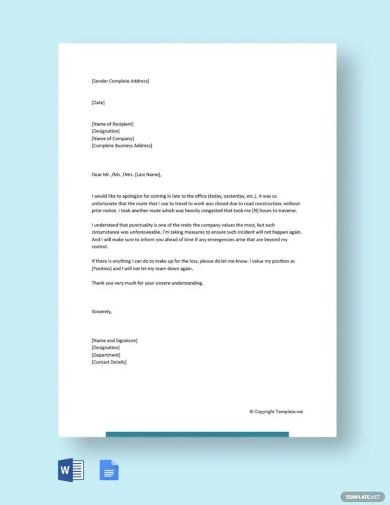 free apology letter for tardiness at work template