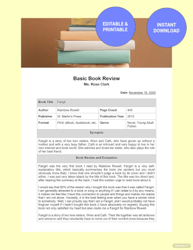 free basic book review template