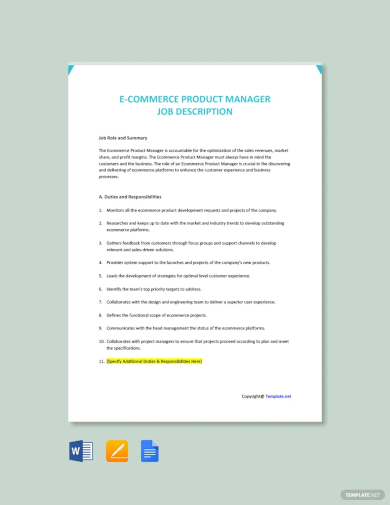 free e commerce product manager job description template