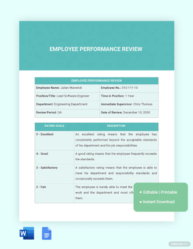 free employee performance review template