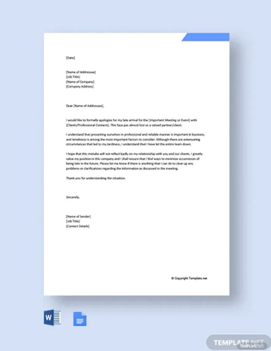 free formal apology letter for being late template
