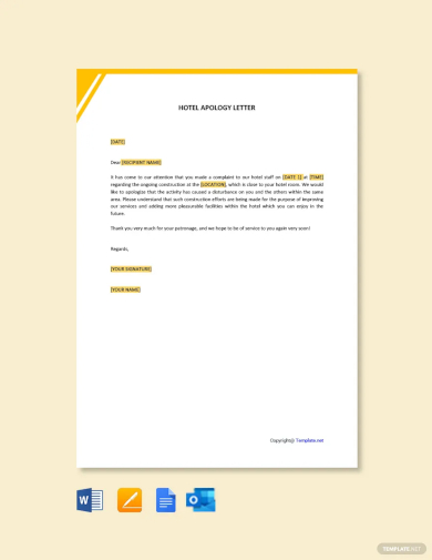free hotel apology letter for construction template