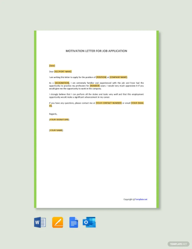 free motivation letter for job application template