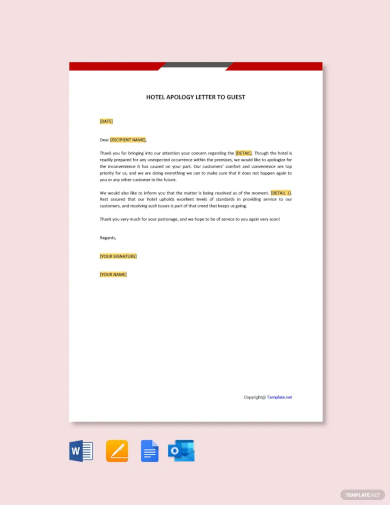 hotel apology letter to guest template