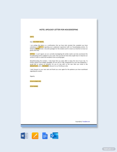 hotel apology letter for housekeeping template