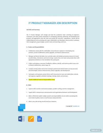 it product manager job description template