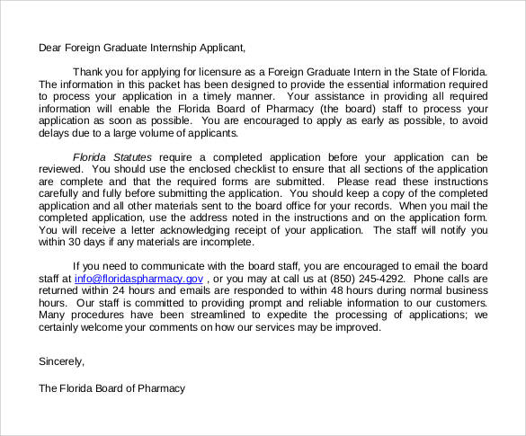 internship pharmacist letter