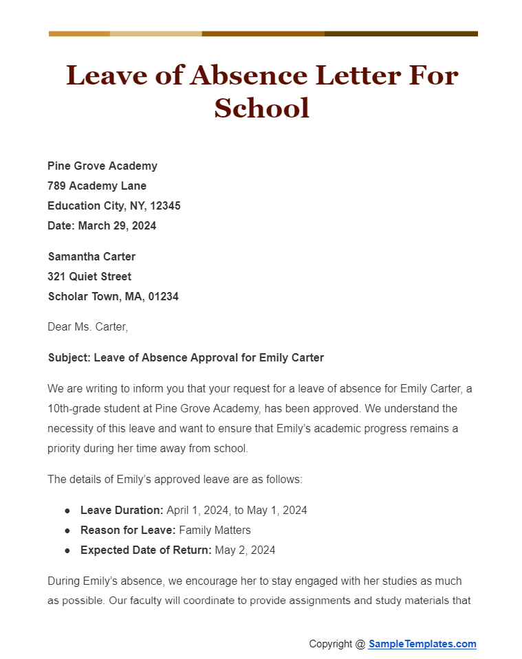leave of absence letter for school