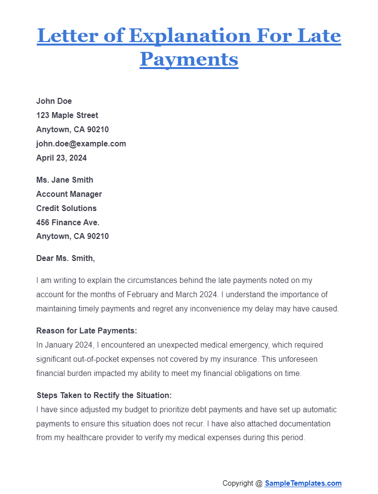 letter of explanation for late payments