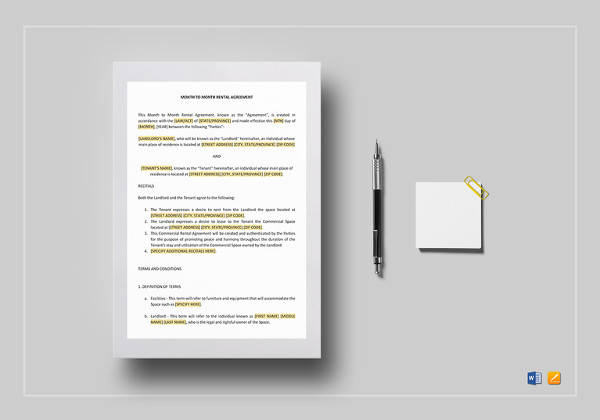 month to month rental agreement word template