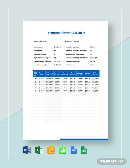 mortgage payment schedule template