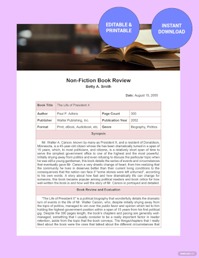 non fiction book review template