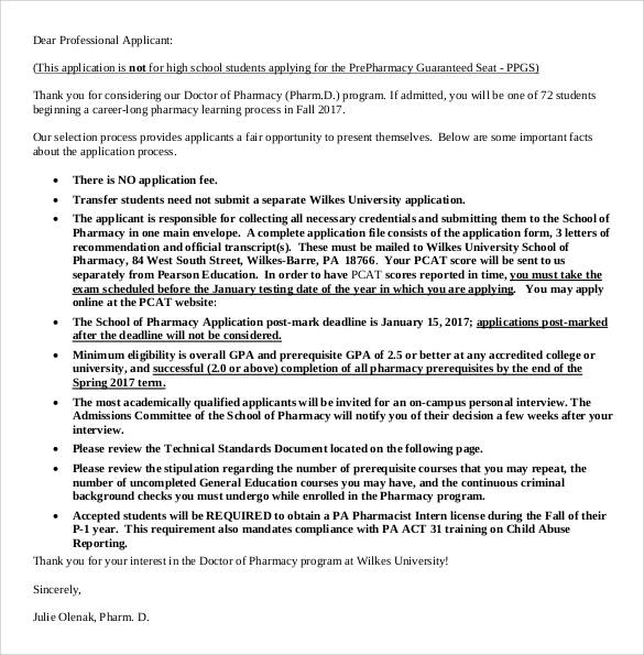 application letter format for pharmacist