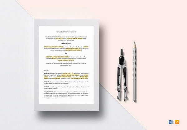 printable vehicle lease agreement template