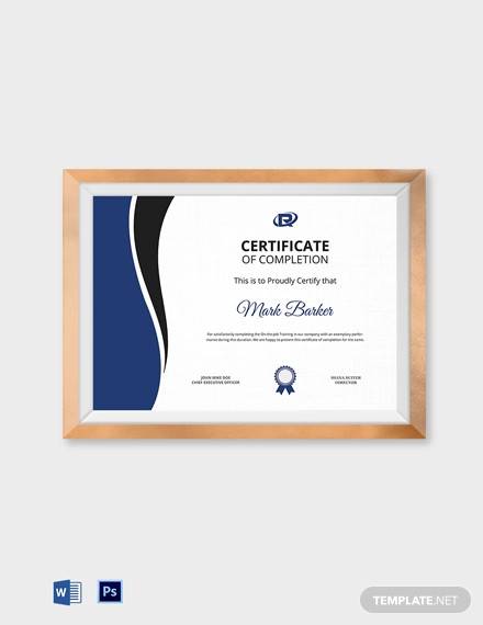 professional certificate of completion template