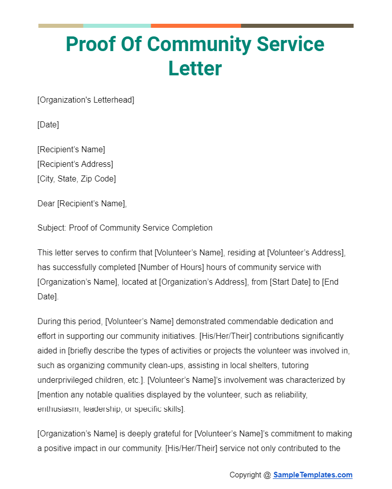 proof of community service letter