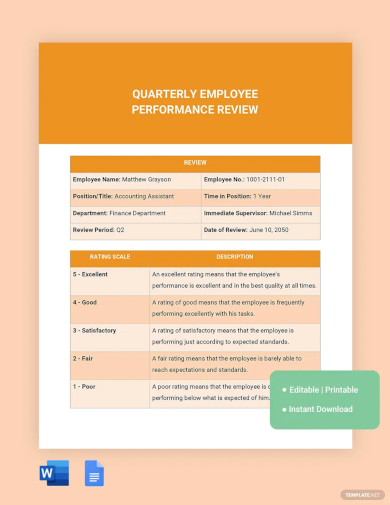 quarterly employee performance review template