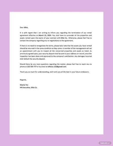 rental agreement termination letter template