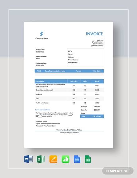 roofing estimate invoice template