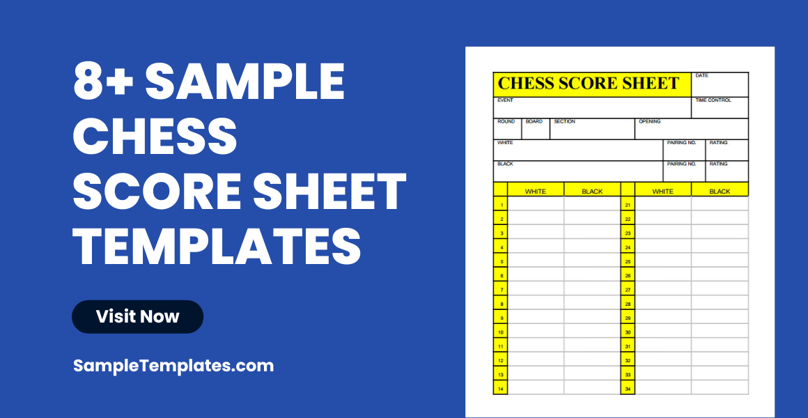 CHESS SCORE SHEET: Date Time control Board Opening Event/Location White  (player name) Black (player name) rating Round Selection White Win Black  win