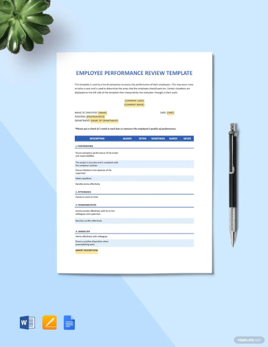 sample employee performance review template