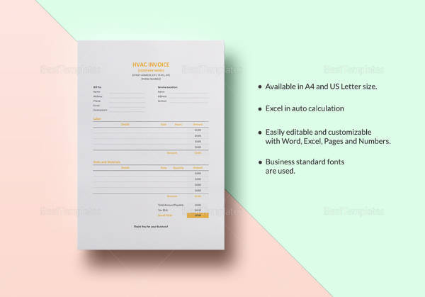 FREE 13+ Sample HVAC Invoice Templates in PDF | MS Word