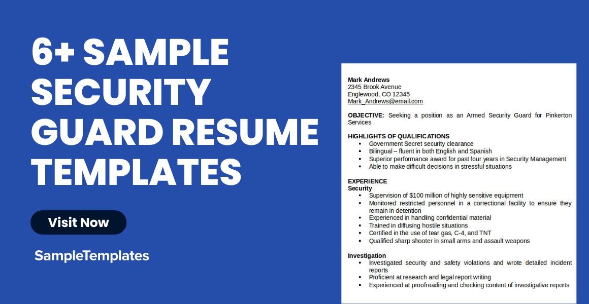 sample security guard resume templates
