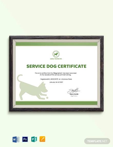 service dog certificate template