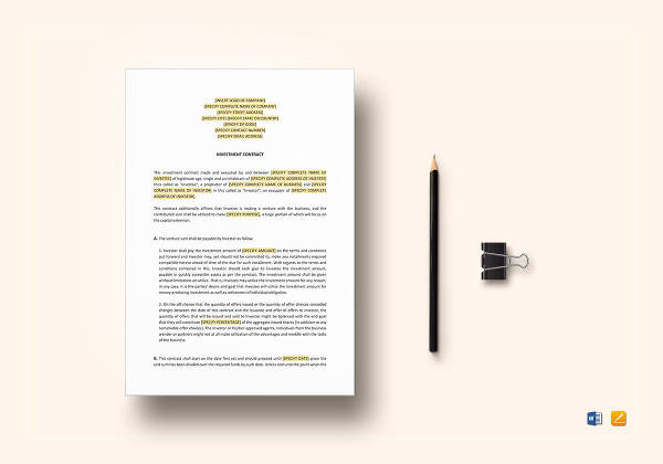 simple investment contract template to edit