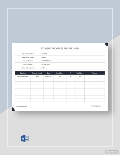 student progress report card template