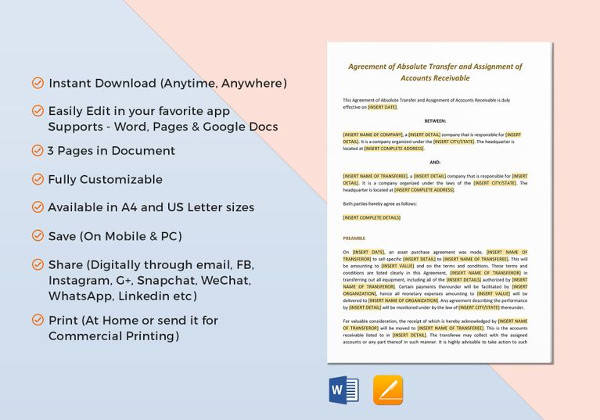 transfer agreement of accounts receivable template